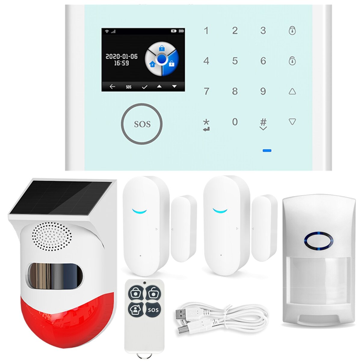WIFI GSM Draadloze Smart Solar Alarmsysteem Deur Home Security Sim-kaart EN RU ES PL DE Schakelbare 