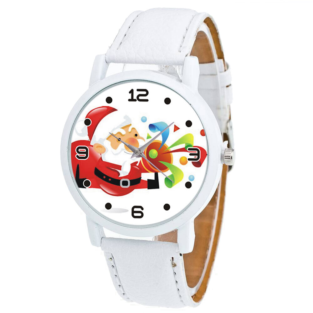 Mode Kerst Kerstman Blazen Suona Patroon Leuke Horloge Lederen Band Mannen Vrouwen Quartxz Horloge