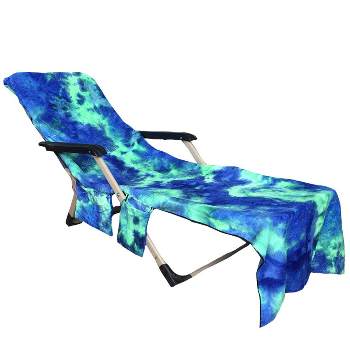 210 x 75 cm-es tengerparti széktörölköző Lazy Sunbath törölköző nyakkendő-festékkel, több zsebbel nedvszívó kempingalátét