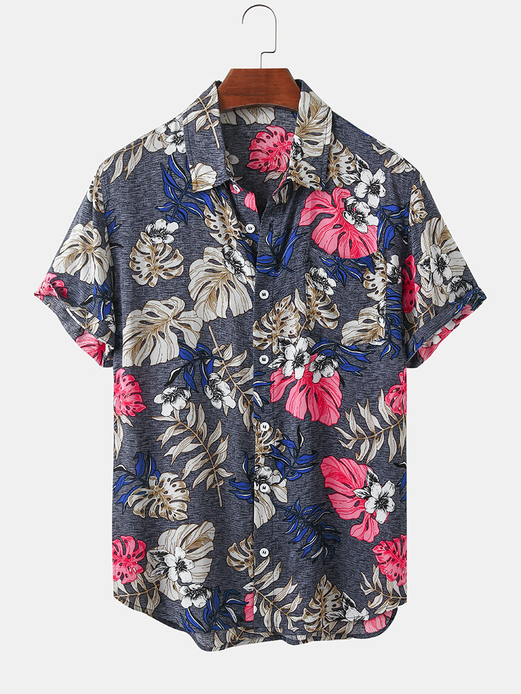 

Mens Tropical Leaves Print Short Sleeve Hawaii Casual Shirts