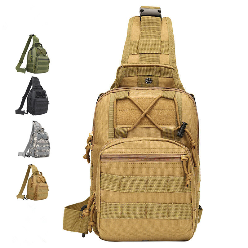 Sac à bandoulière étanche Oxford 600D, sac de taille Molle EDC, sac à dos tactique militaire, sac de poitrine à fermeture éclair multi-poches pour le camping et la randonnée en plein air.