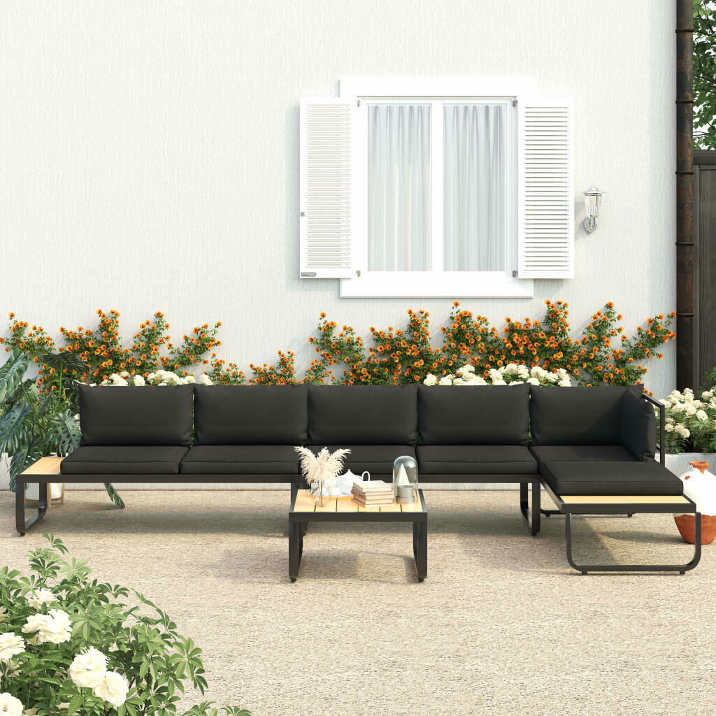 4 Piece Garden Corner Sofa Set with Cushions Aluminum and WPC
