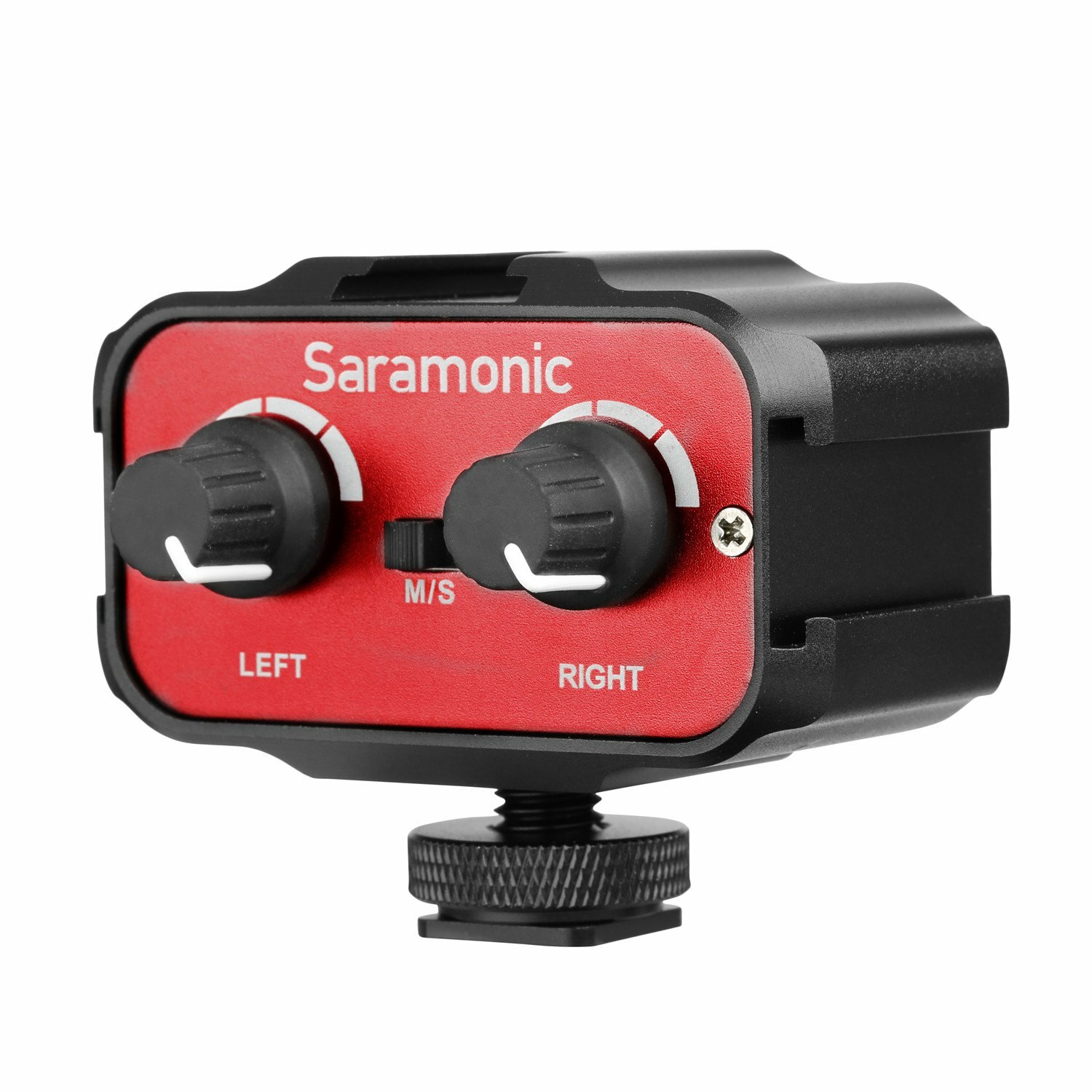 

Saramonic SR-AX100 Microphone Audio Mixer Adapter with Cold Shoe Mounting Hub with Stereo Dual Mono 3.5mm Input for DSLR