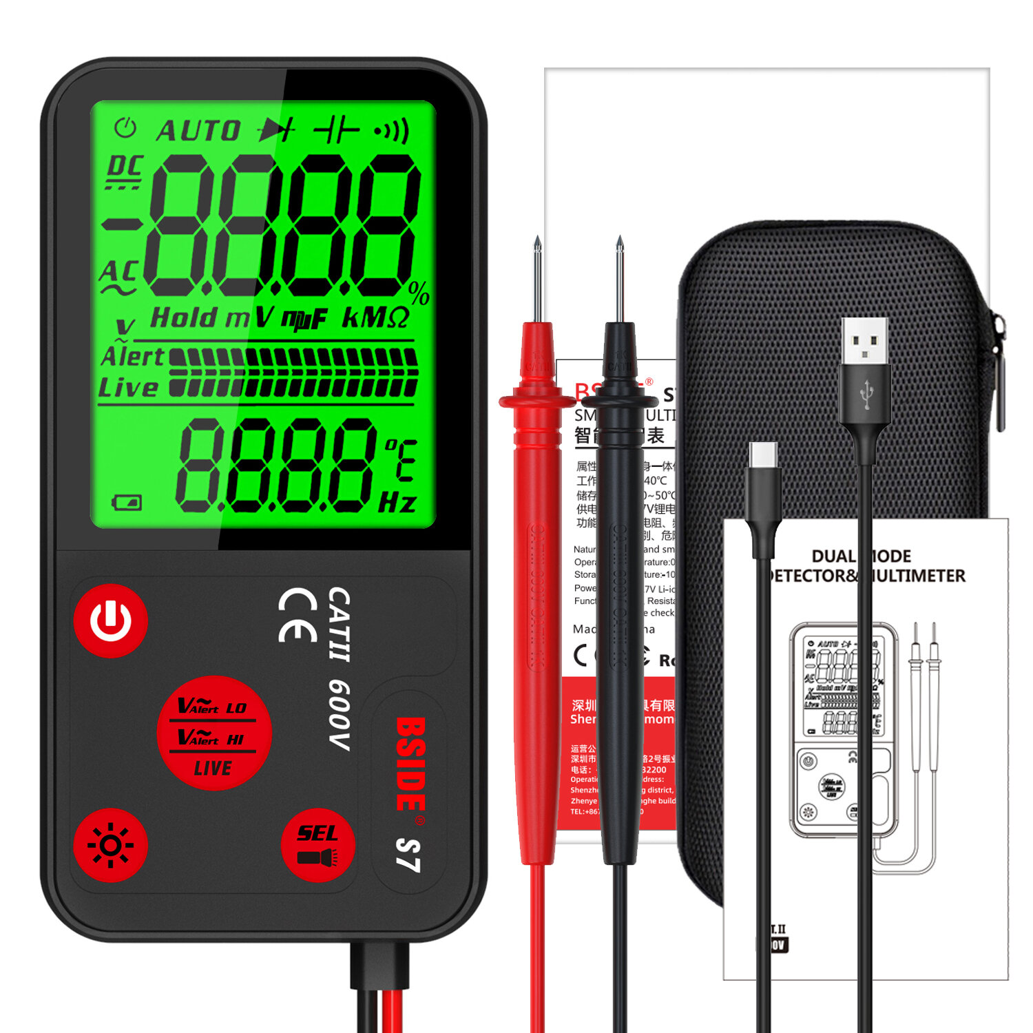 BSIDE S7 Smart USB Charge Multimeter Digital Profesional AC DC Voltage Tester Auto Range Resistance Hz NCV True RMS Digi