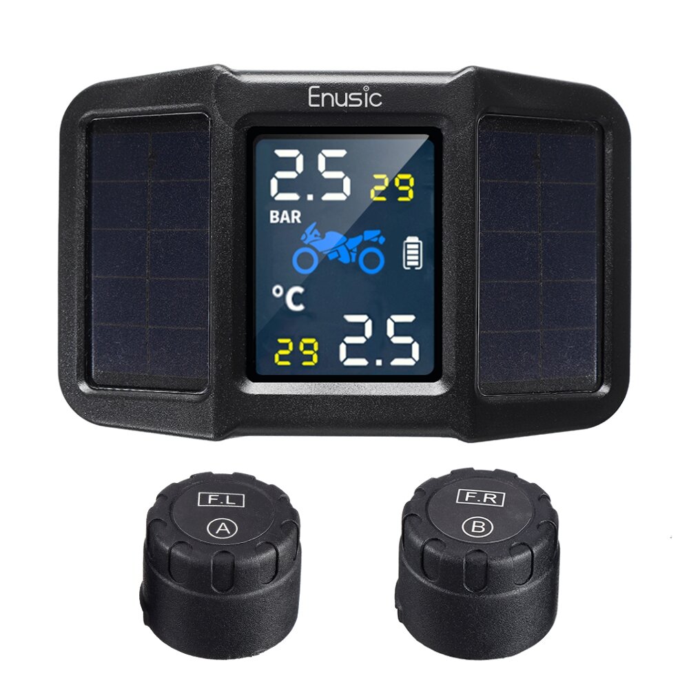 iMars Enusic™ T400 Solar Power + USB TPMS Waterproof LCD Display Motorcycle Real Time Tire Pressure Monitor System Wireless WI External Sensor