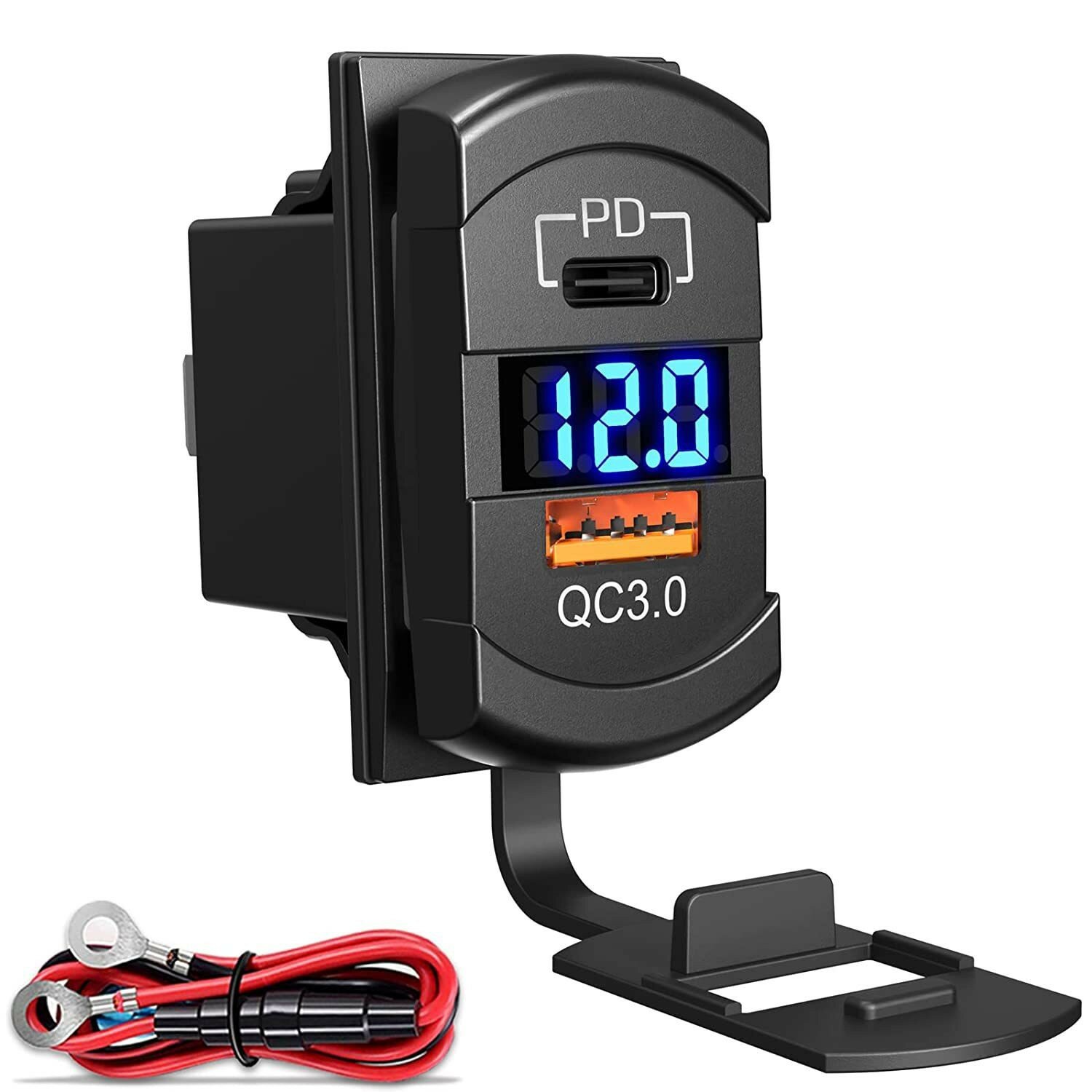 

12-24V Двойное USB автомобильное зарядное устройство PD QC3.0 адаптер питания с цифровым вольтметром для мотоцикла, лодк