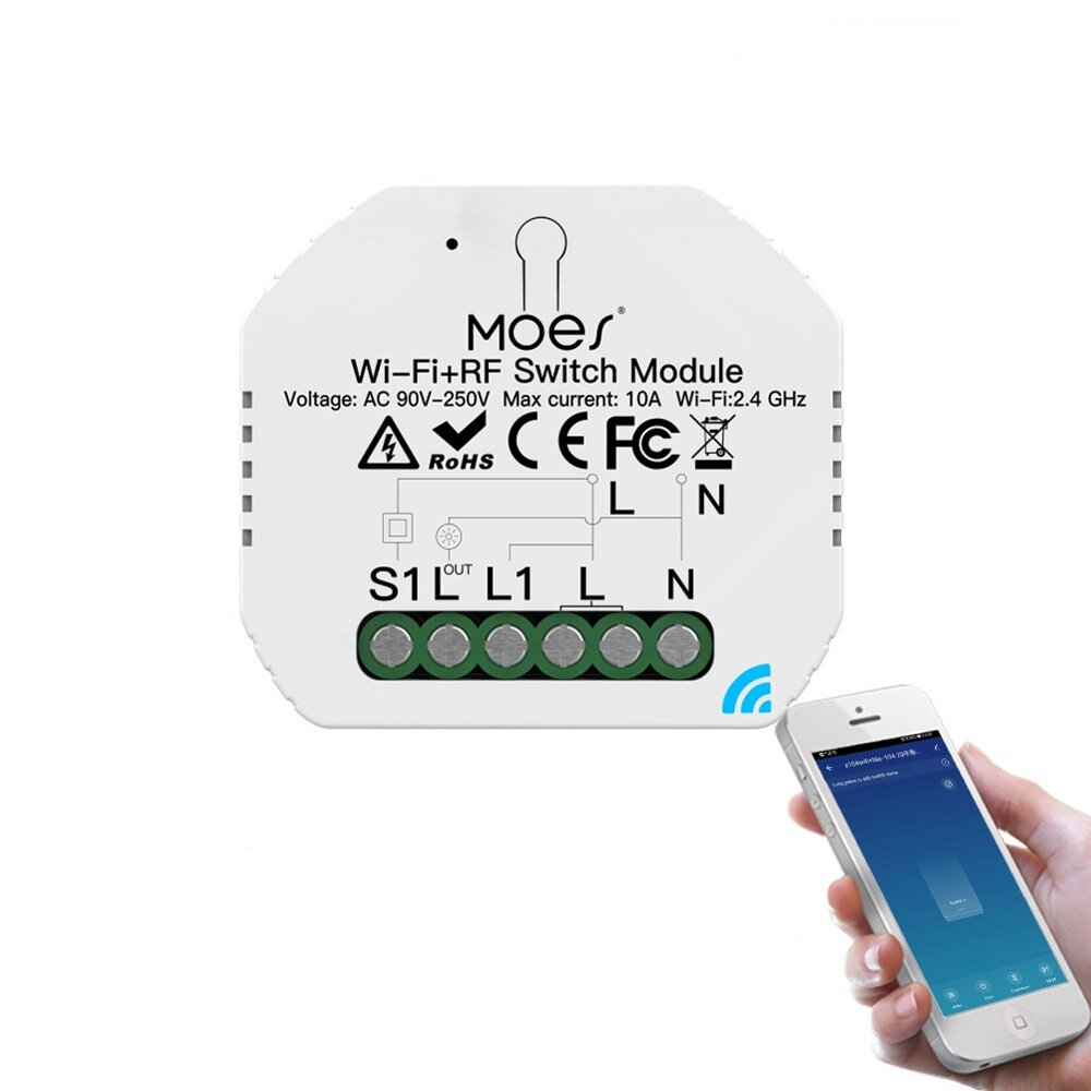 

MoesHouse Mini DIY WiFi RF433 Smart Relay Switch Module Smart Life / Tuya App Control для Alexa Google Home 1 Gang 1/2 W