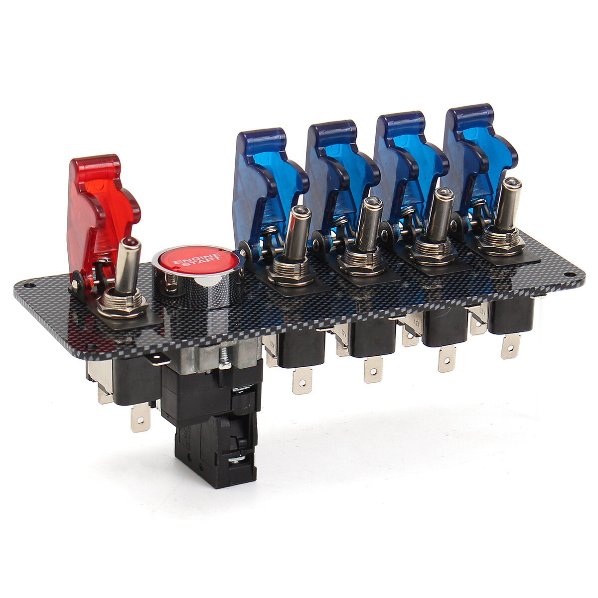 12V Racing Car Ignition Switch Panel with 4 Blue+1 Red LED Toggle Switch Button