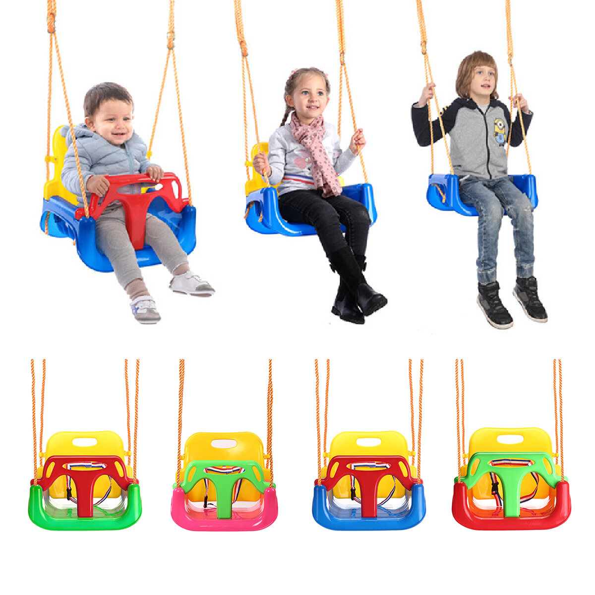 3-IN-1 Outdoor High Back Toddler Baby Swing Set Children Full Bucket Seat Swing For Outside Playgrou