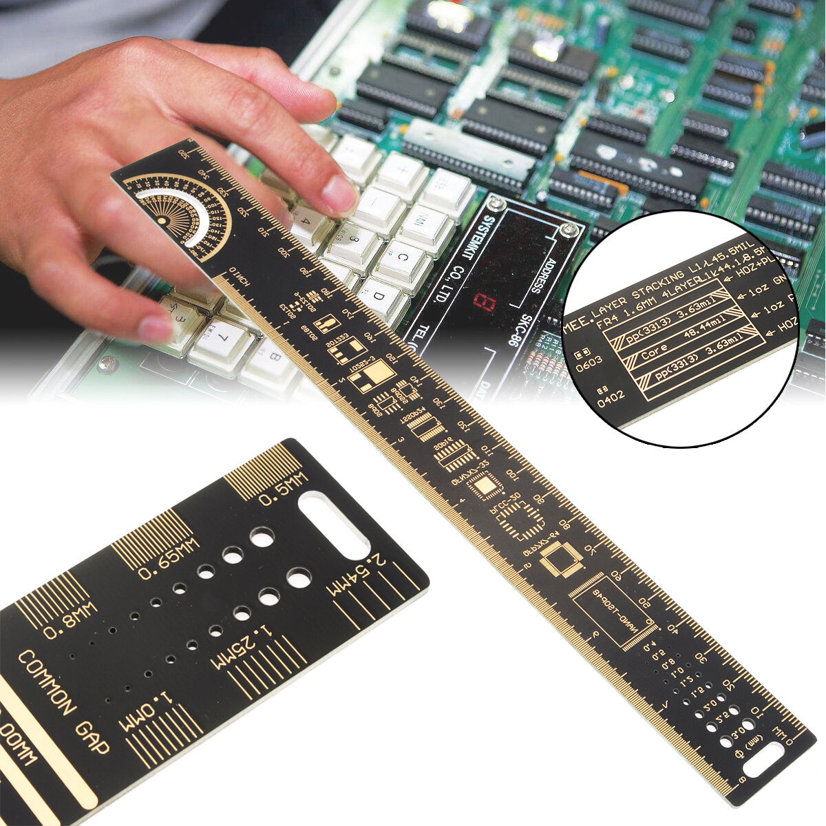 25cm 10inch PCB Ruler Straight Caliper Multifunctional Measuring Ruler Building Engineering Tool Resistor Capacitor Chip