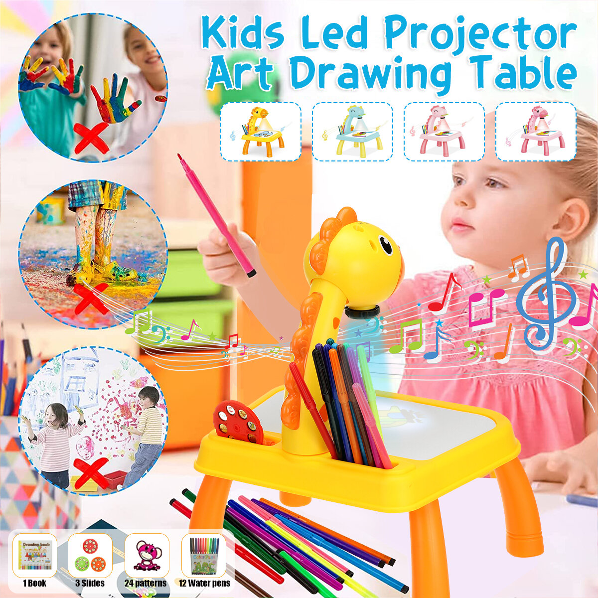 Kinderen LED Projector Art Tekentafel Speelgoed Kinderen Schrijven Schilderen Board Bureau Muzikale Projectie Educatief Speelgoed voor Kinderen