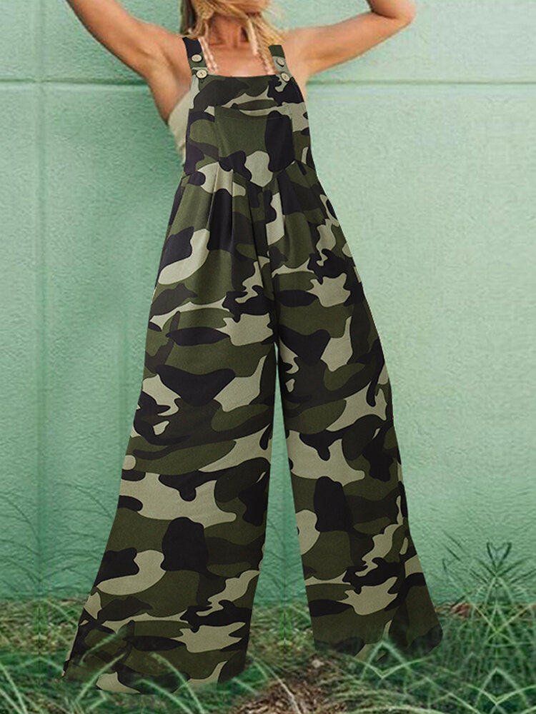 Dames mouwloze camouflageprint met wijde pijpen Casual jumpsuits