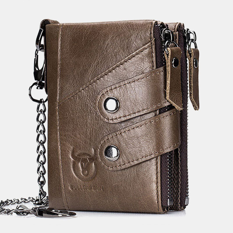 XIAOF-FEN Mens Wallet Anti-Theft RFID First Layer Cowhide Casual Zipper Dollar Clip Men Bags Color : Brown