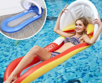 Summer Inflatable Deck Chair Detachable Awning Swim Pool Float Raft Air Mattresses Swimming Fun Water Sports Beach Toy For Adult