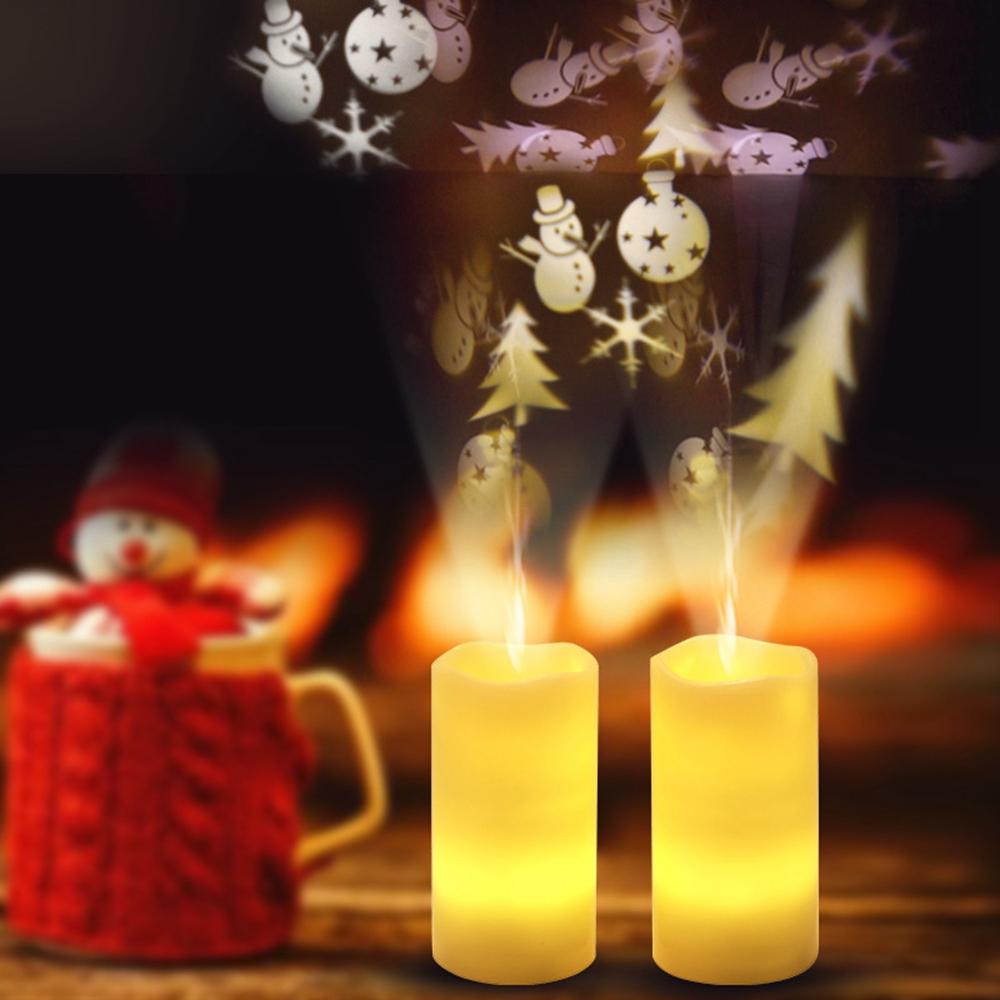 Image of Batterie Powered Christmas Snowflake LED Kerzenlicht Flammenlose Projektion Flackernde Fernbedienung