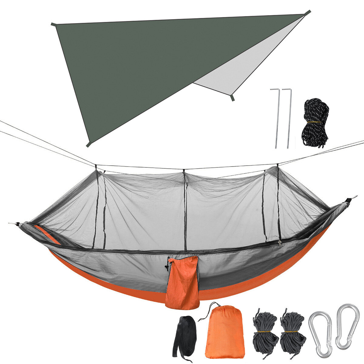 Tweepersoons Camping Hangmat met Klamboe + Luifel Outdoor Wandelen Reizen Hangende Hangmat Set Draag