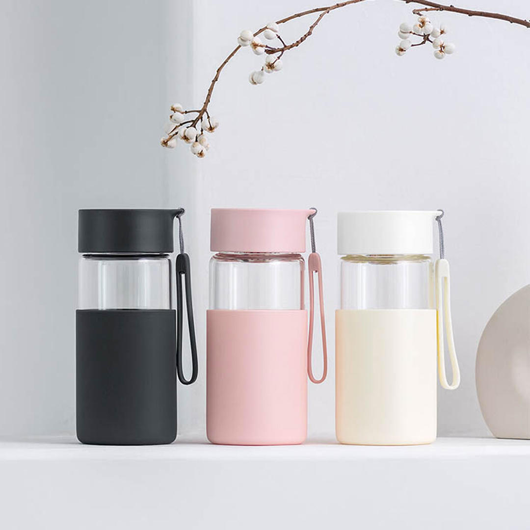 Fun Home 350ml Glass Water Bottle Insulation Vacuun Cup Drinking Mug With Silicone Cover from 