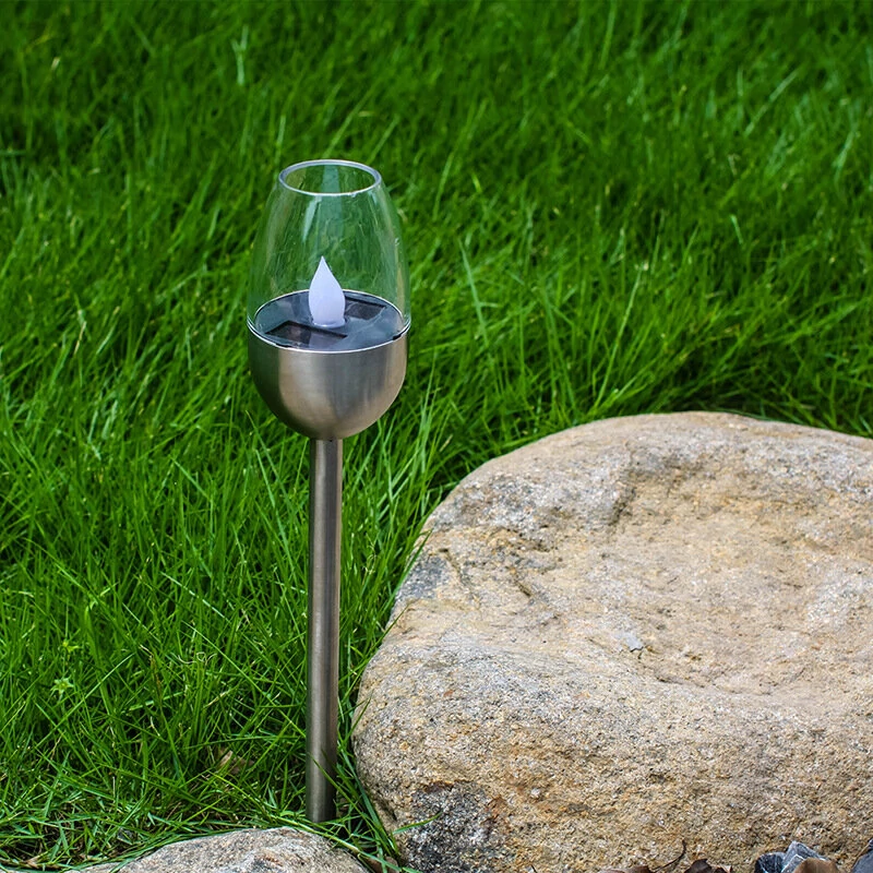 Outdoor ground solar lawn light stainless steel material decorative lights simulation flame wine glass led solar light
