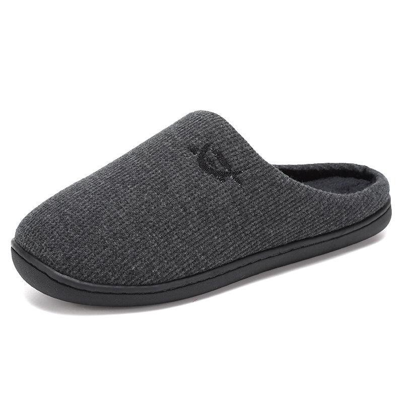 Men Comfy Knitted Fabric Non Slip Soft Warm Home Cotton Slippers