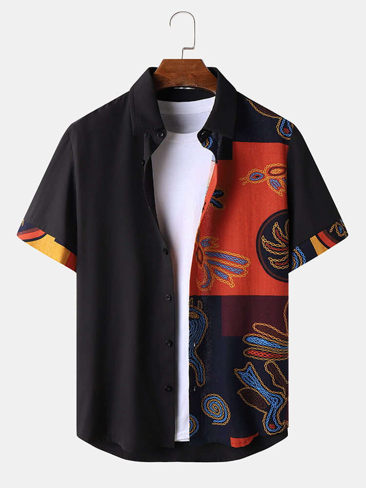 

Мужская этническая рубашка с коротким рукавом в стиле пэчворк Шаблон с цветными блоками