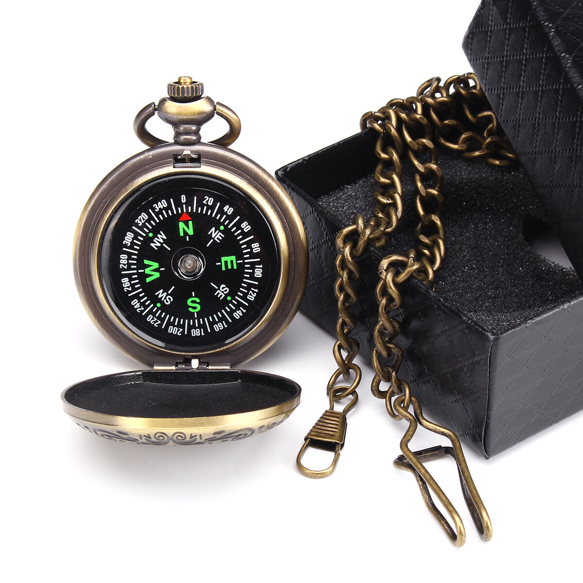 Brújula de bolsillo CHARMINER con cadena, brújula de latón portátil clásica con tapa saltarina, reloj impermeable, herramientas de navegación abatibles.