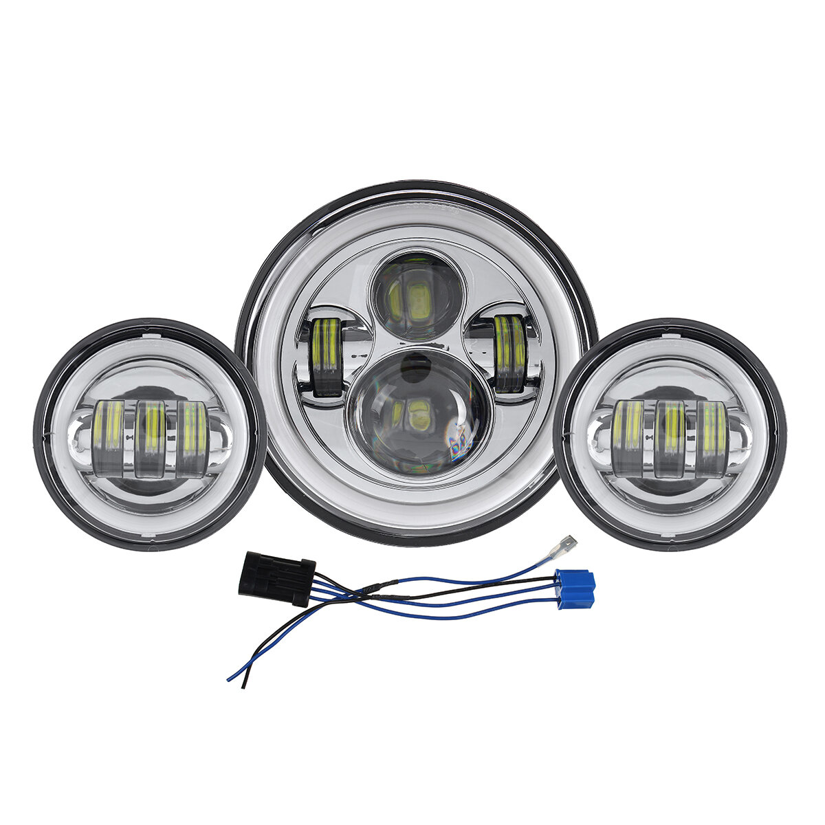 Motorcycle 7" LED Projector Headlight + 4.5" Passing Auxiliary Light With Aperture White And Yellow 