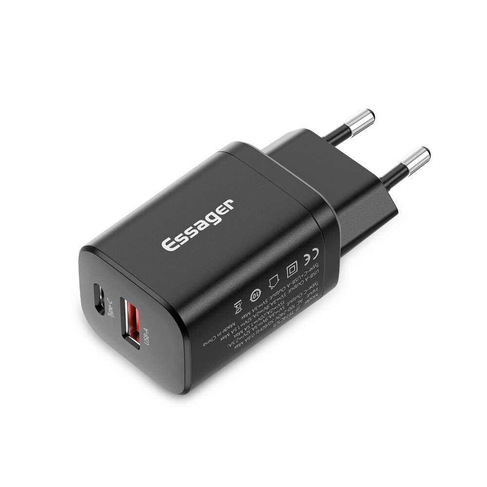 

ESSAGER Journey PD 30W QC 3.0 Dual Ports USB-A + Type-C Ports PPS Fast Charger EU Wall Adapter For Samsung Galaxy S22 Ul