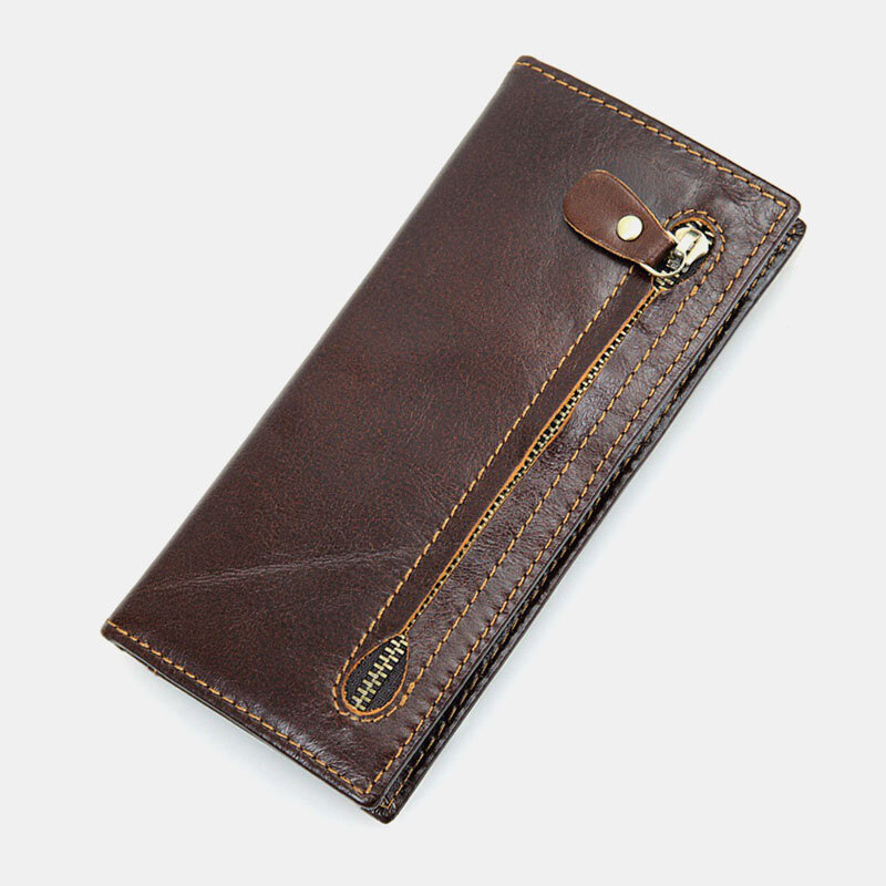 Ekphero Men Genuine Leather Long Bifold RFID Anti-magnetic Wallet Multi-Card Slot Card Case