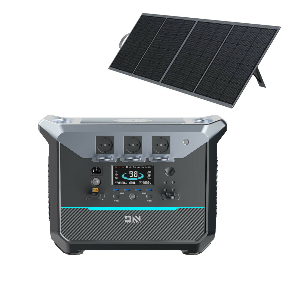 [EU Direct] DaranEner NEO2000 2000W 2073.6Wh LiFePO4 Battery Portable Power Station with 1Pc SP200 200W ETFE Solar Panel, UPS Power Supply AC Sockets with 1.8 Hours Fast Charging Solar Powered Generator for Home Outdoors Camping Travel RV