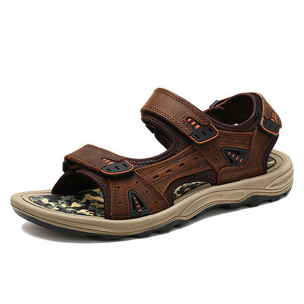 Men Comfy Outdoor Hook Loop Leather Sandals Beach Shoes