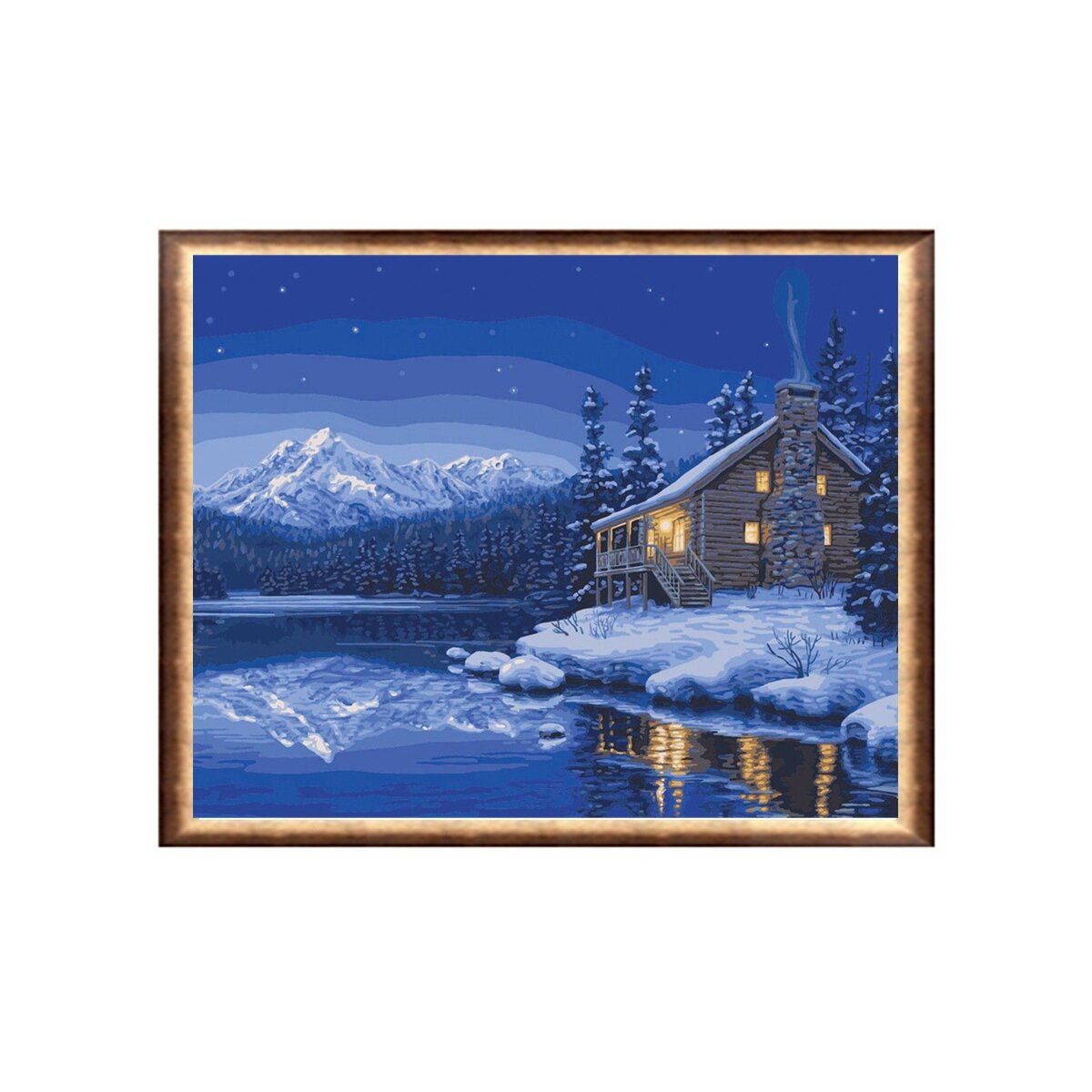 

DIY живопись по номерам холст дом у озера в снежную ночь висит картина декор 50x40 см товары для дома