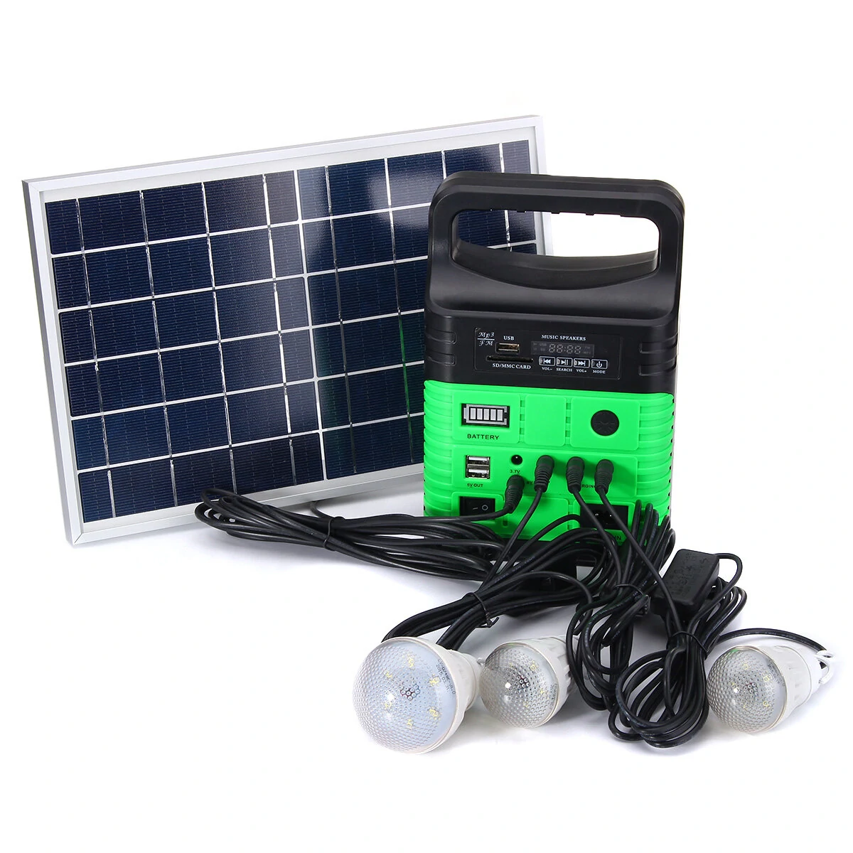 10W 6V Solar Panel Portable Solar AC Kit Solar Power System Camping Portable Generator With Bulbs - Green