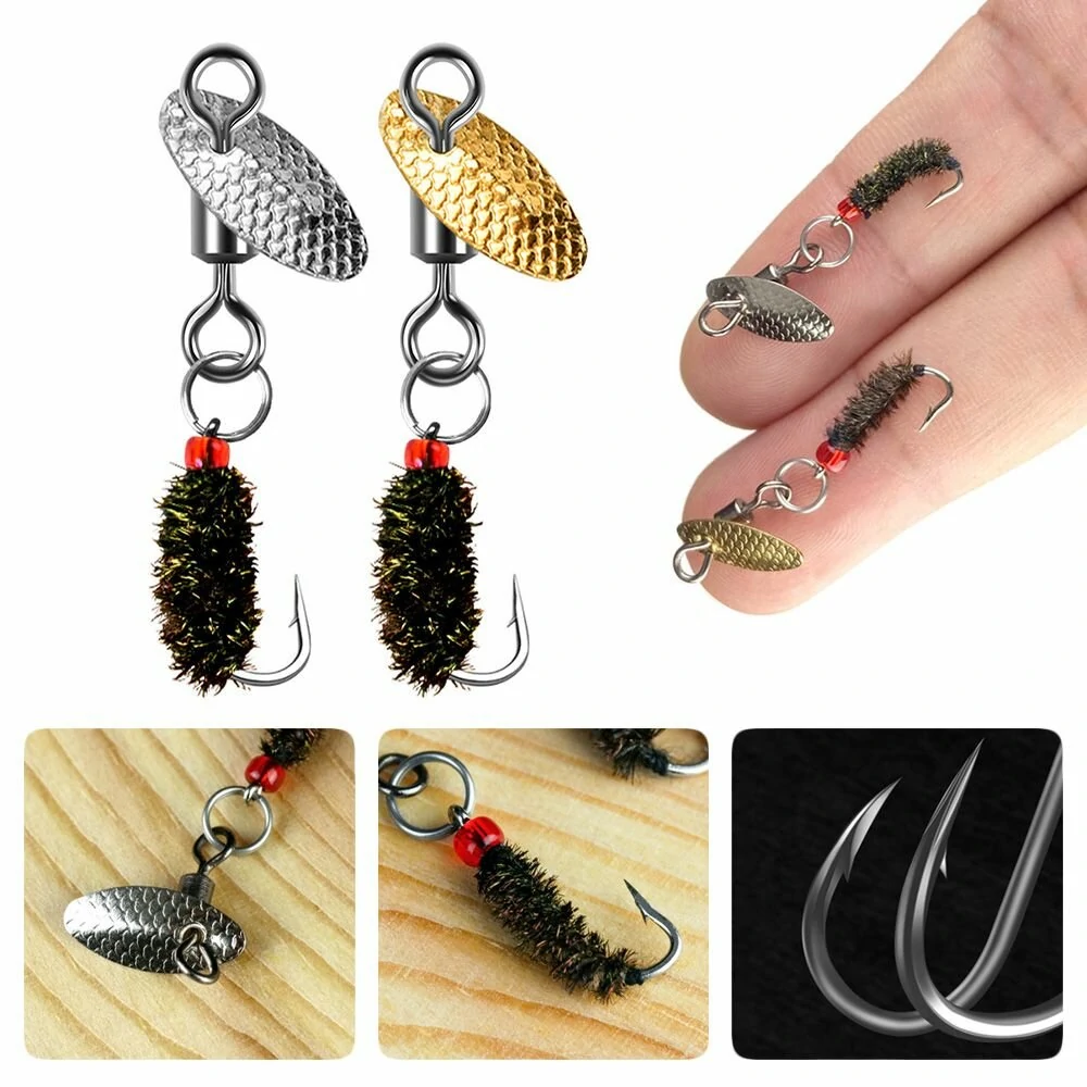 3Pcs Gold 2Pcs Silver New Fishing Bait Fly Fishing Lure Fishing Spoon Trout Lure Single Hook Swivel Spoon Lure Rotating Sequin Spoon Lure