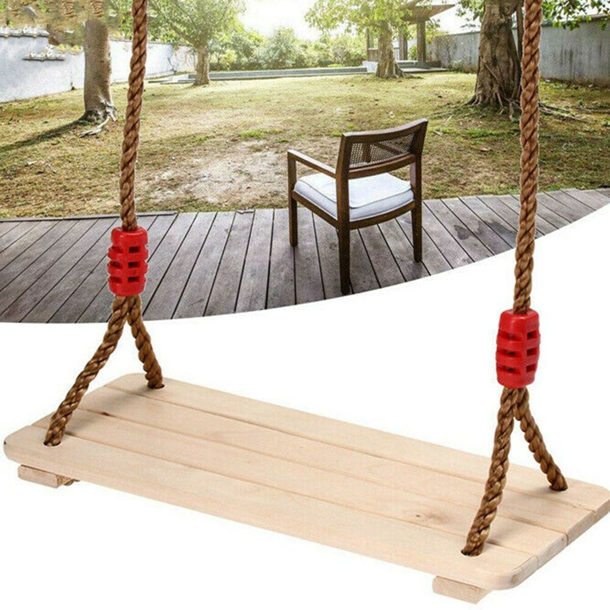 KING DO WAY Outdoor Wooden Swing Seat Hanging Chair Porch Swing Camping Garden Patio for Children