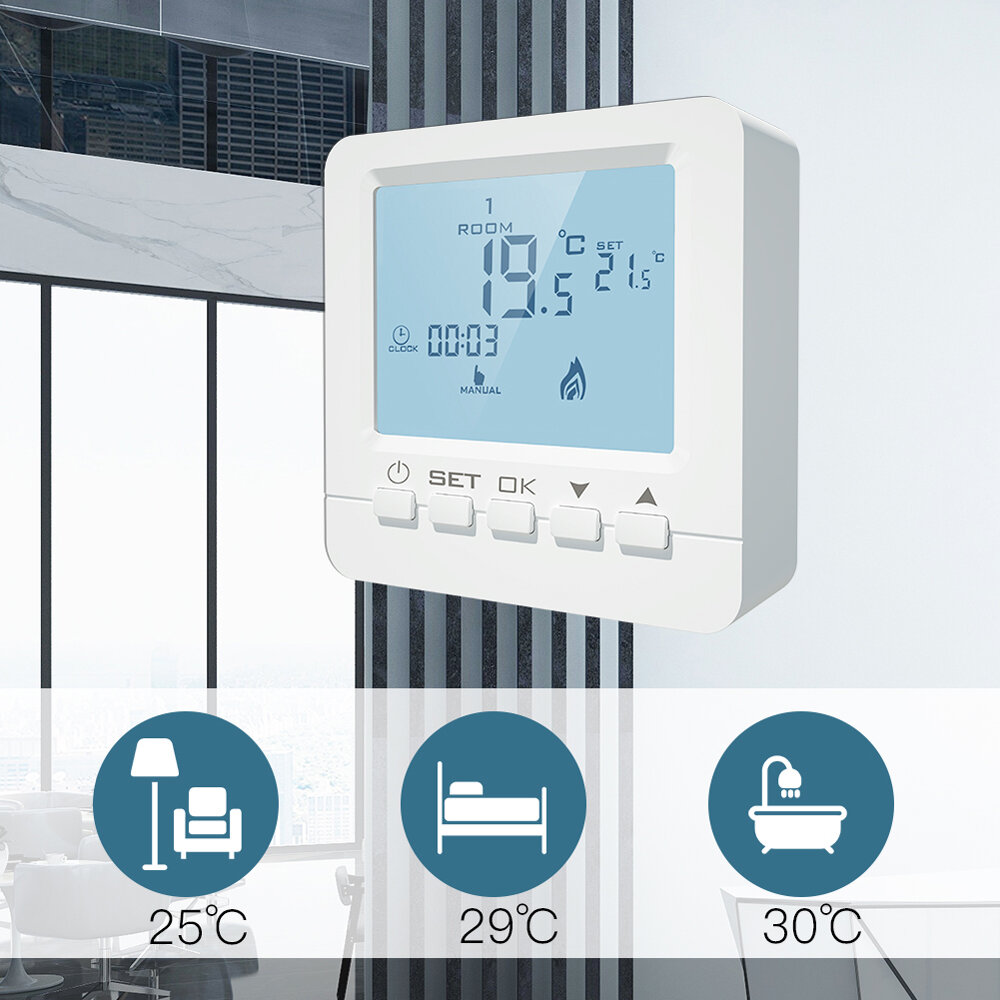 

MoesHouse LCD 5A Настенный газовый котел Термостат Водяное отопление Регулятор температуры Программируемый Батарея с под