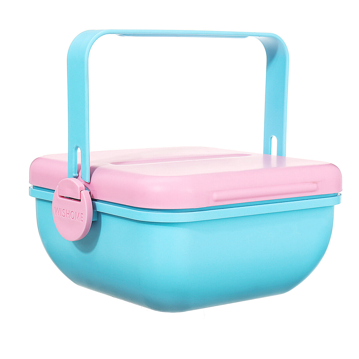 

Square Portable Salad Bowl Blue Pink Two Layers Lunch Box With Handle Food Fruit Relish Storage Box For Home Outdoor Pic