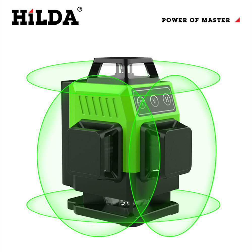 Livella a luce verde HILDA ad alta precisione a 12 linee 3D e 16 linee 4D, facile da usare, alimentata a batteria, strum