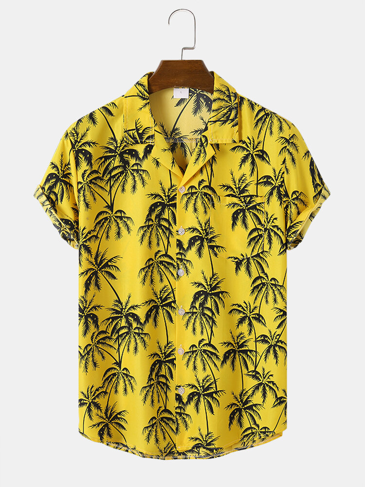 Heren Kokospalm Grafisch Revere Kraag Hawa?-stijl Soft Casual Overhemden