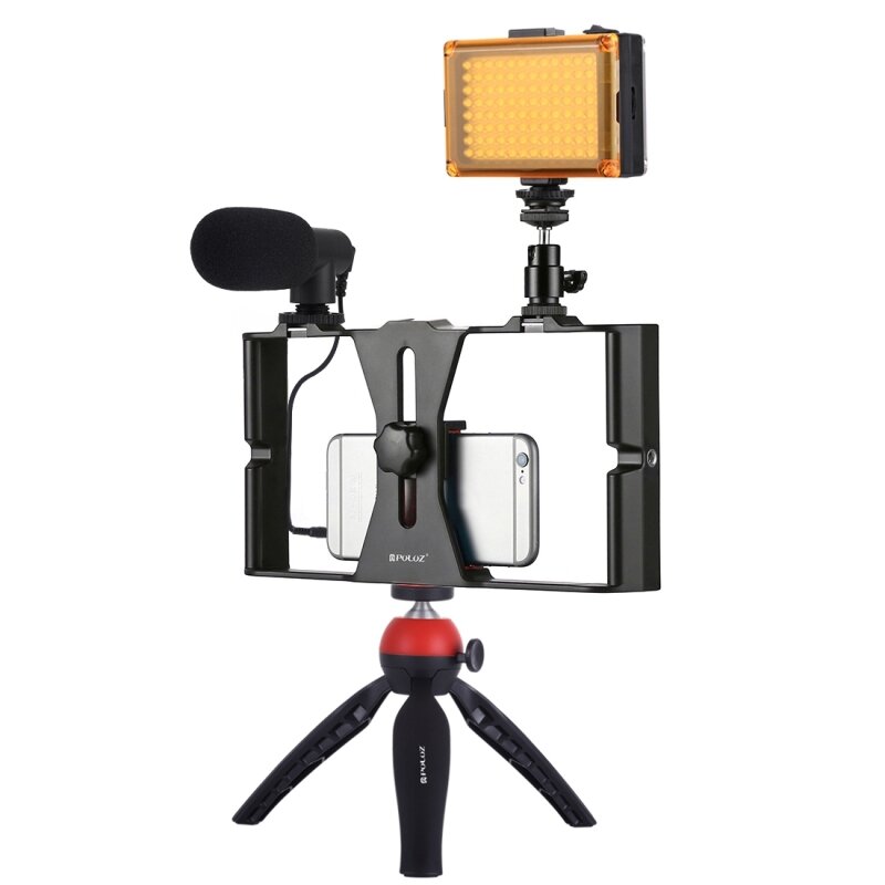 PULUZ PKT3023R 5-in-1 vlogging Live-uitzending Smartphone Video Rig Kits met LED-videolamp Microfoon