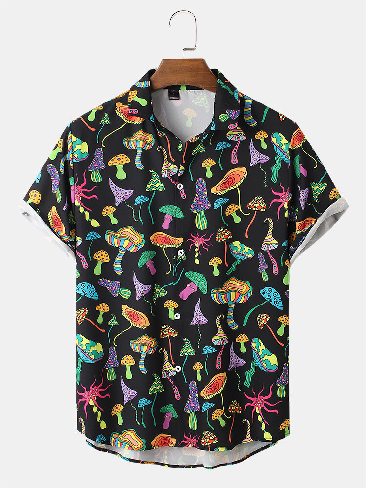 Cartoon voor heren Colorful Overhemd met korte mouwen en paddenstoelenprint
