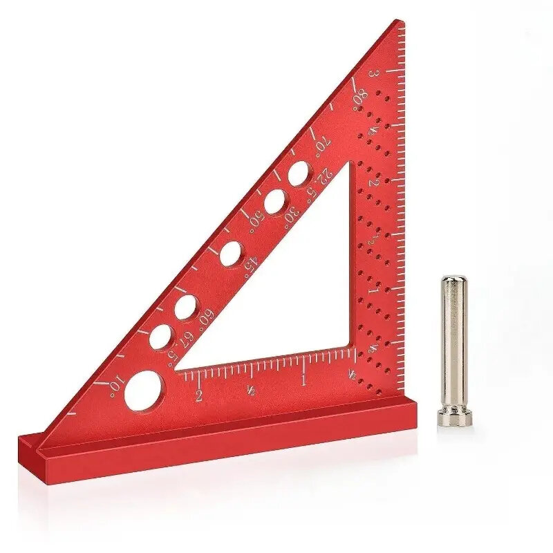 4 Inch Red Aluminum Alloy Triangle Ruler High Precision for Woodworking Carpentry Marking Gauge Angles 90 Degree Measuri