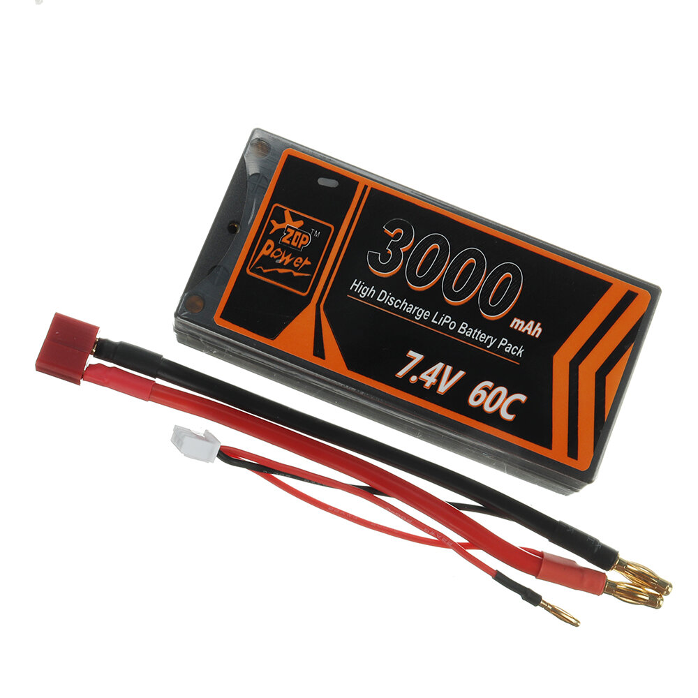 ZOP Power 7.4V 3000mAh 60C 2S LiPo Battery T Deans Plug for RC Car