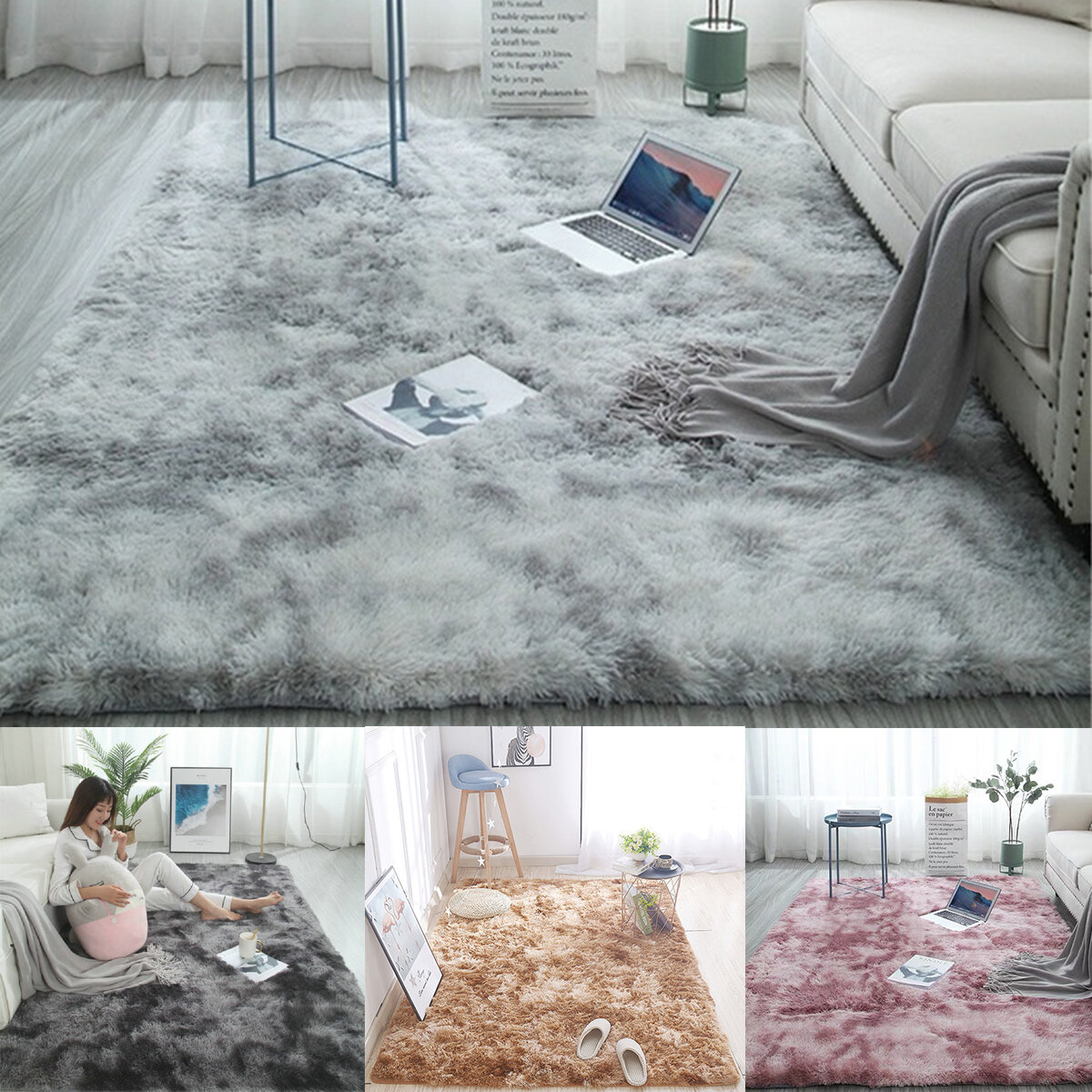160x230CM Tie-dye Fluffy Rug Non-slip Dirtproof Anti-fouling Rectangular Carpet For Living Room Stur