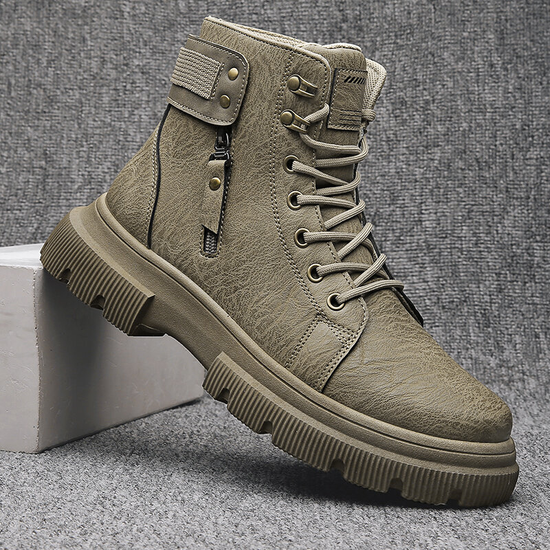 

Men PU Leather Lace-up Non-slip Wear Resistant Waterproof Casual Sport Martin Boots Tooling Boots
