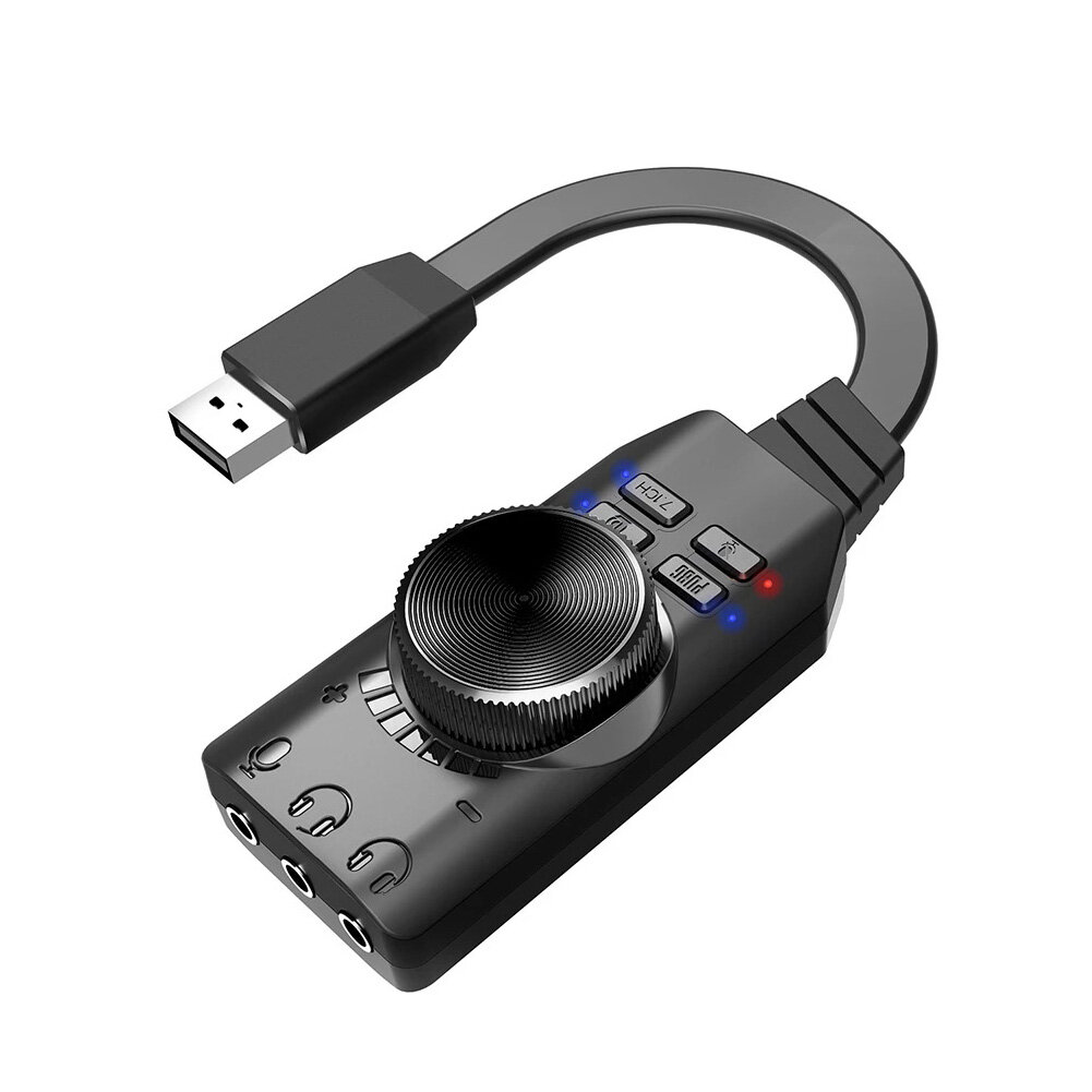 PLEXTONE GS3 7.1-kanaals geluidskaartadapter Externe USB-audio 3,5 mm-headsetmicrofoon voor PUBG Lea