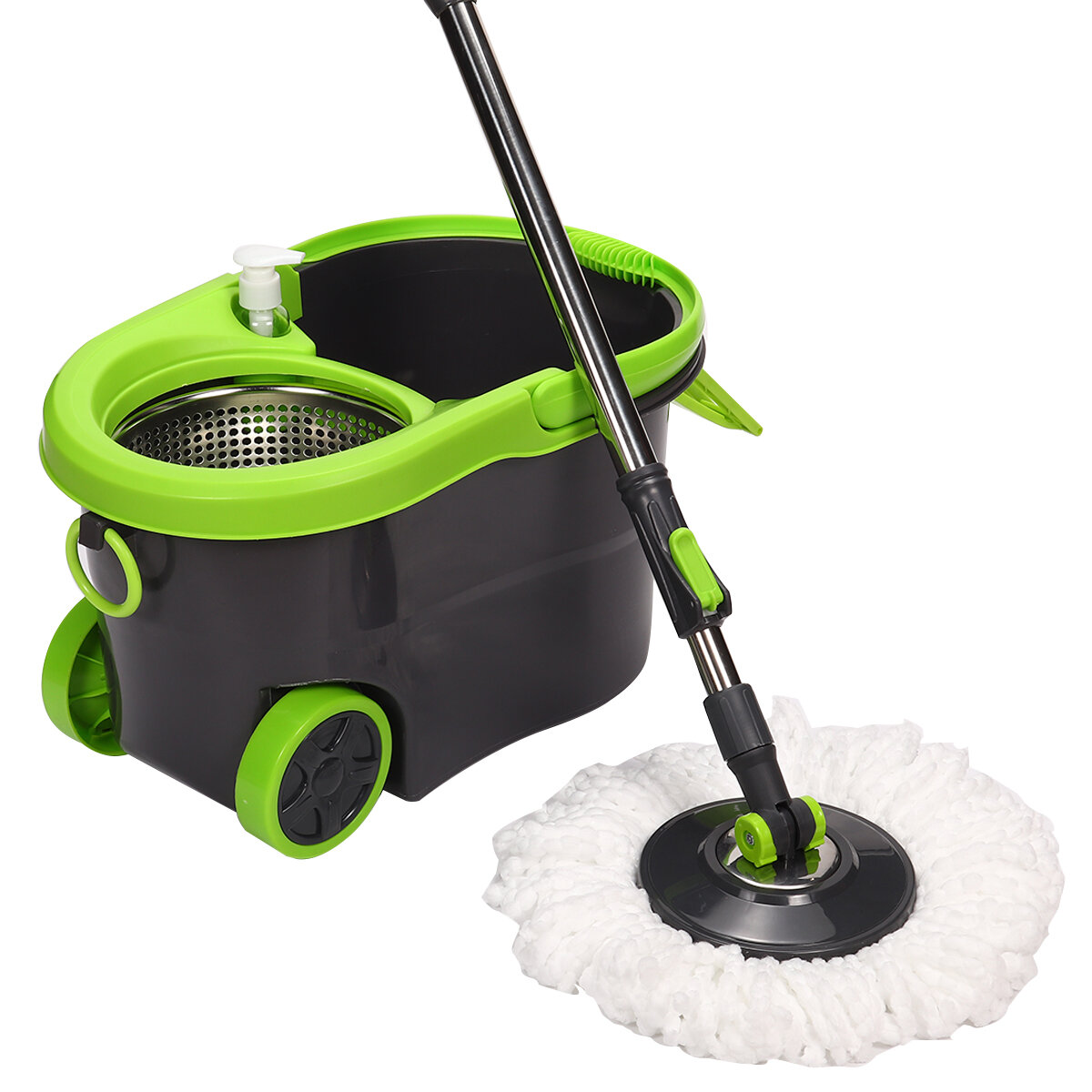 360° Rotating Spin Floor Mop Bucket Set 2 Microfiber Head Cleaning System Tool