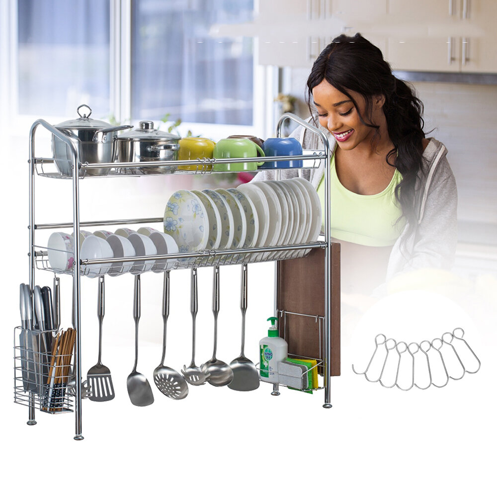 

1/2 Layer Tier Stainless Steel Dish Drainer Cutlery Holder Rack Drip Tray Kitchen Tool For Single Sink