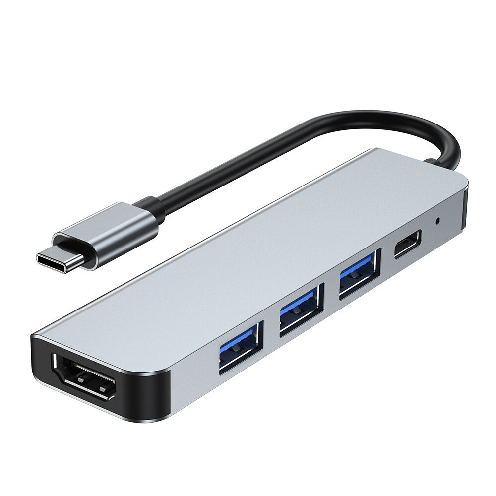 

5 in 1 USB-C Hub Splitter Type-C Docking Station with USB3.0 USB2.0 USB-C PD 87W 4K HDMI-Compatible for PC Computer Lapt