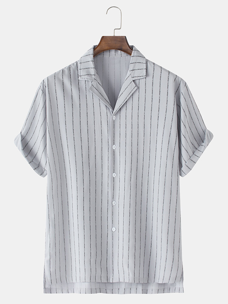 Heren Design Letter Stripe Print Revere-kraag Halve mouw casual shirts