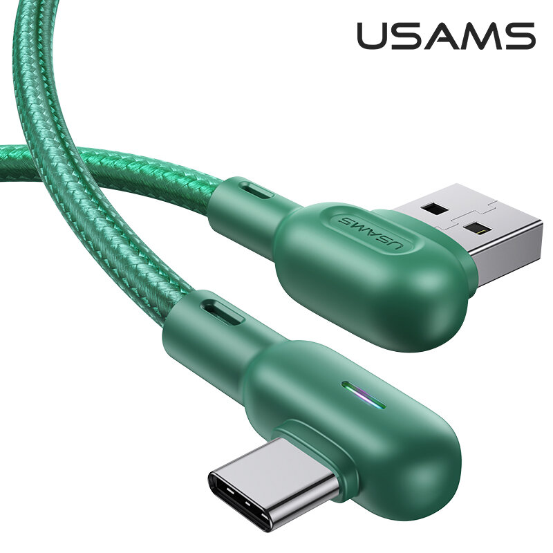 USAMS USB Type-C Kabel Haakse LED Licht Indicator Gevlochten Kabel USB 2.0 480 Mbps Data Sync Cord L